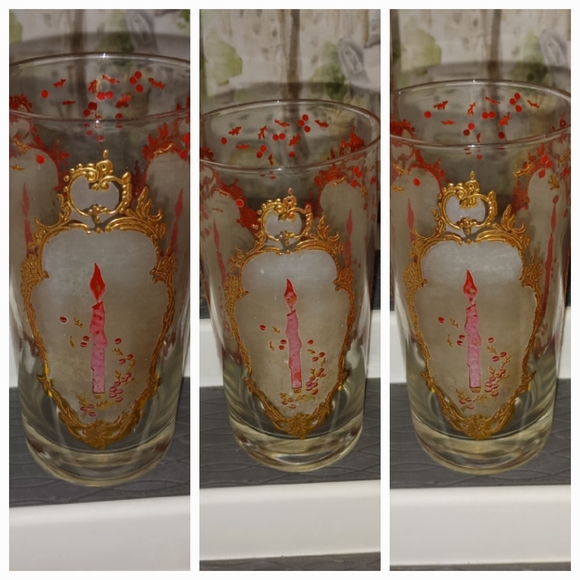 Culver Red Christmas Candle Highball Glasses, Vintage, HTF - Picture 3 of 6